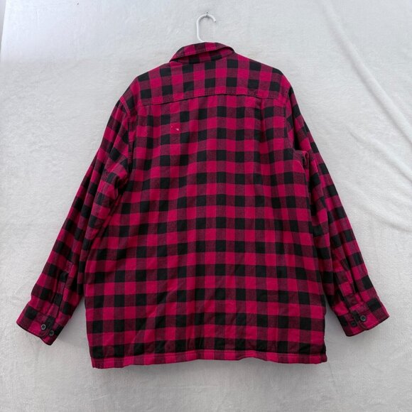 LL Bean Shirt Mens L Red Buffalo Plaid Fleece Line Shacket Traditional Button Up - Picture 9 of 9